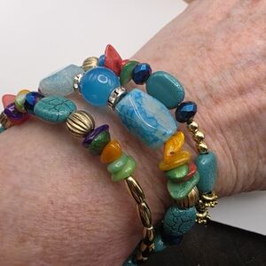 Colorful Beaded Wire Wrap Bracelet Set (1288)